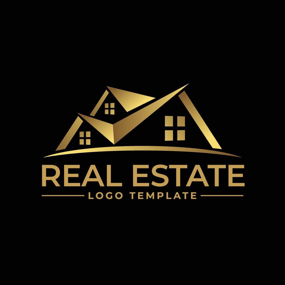 Real estate house gold color logo design vector