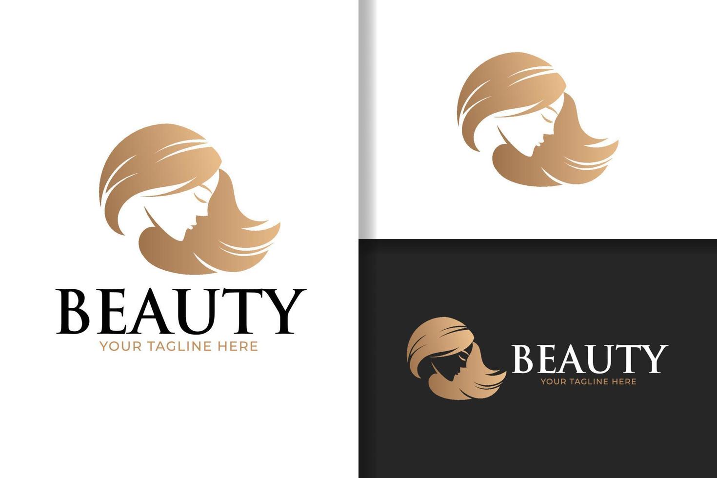 diseño de logotipo femenino de cabello dorado de mujer de belleza vector