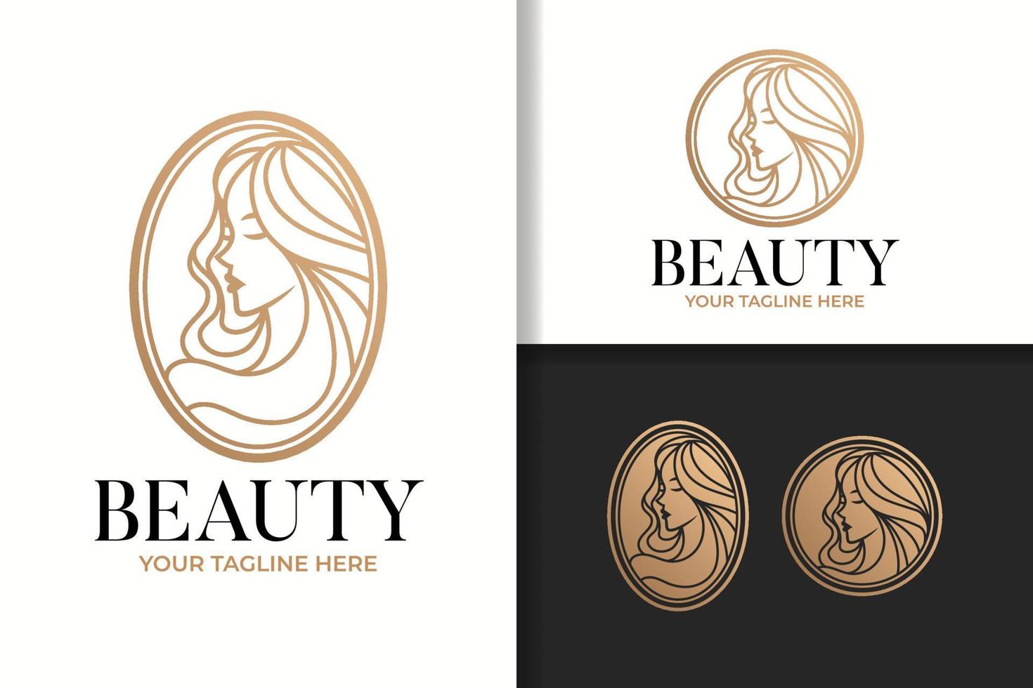 diseño de logotipo de oro de belleza de mujer femenina vector