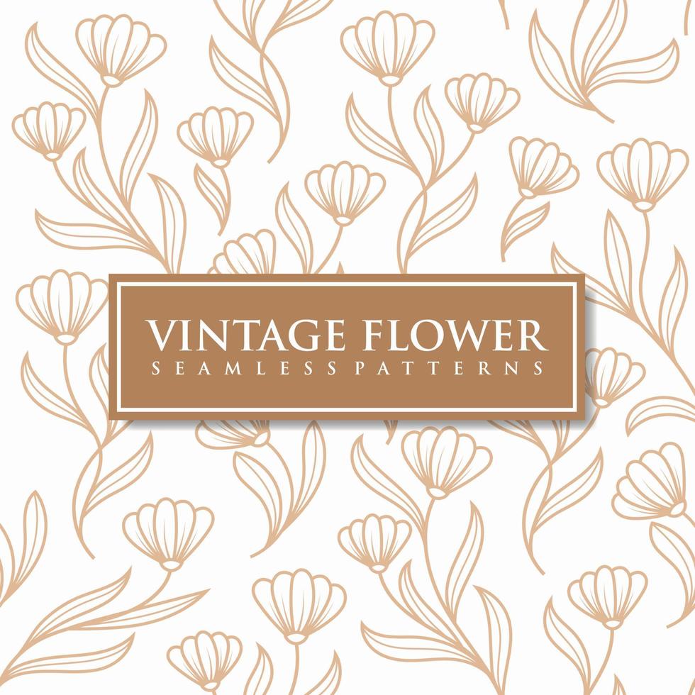 Seamless pattern vintage line art natural feminine flower vector