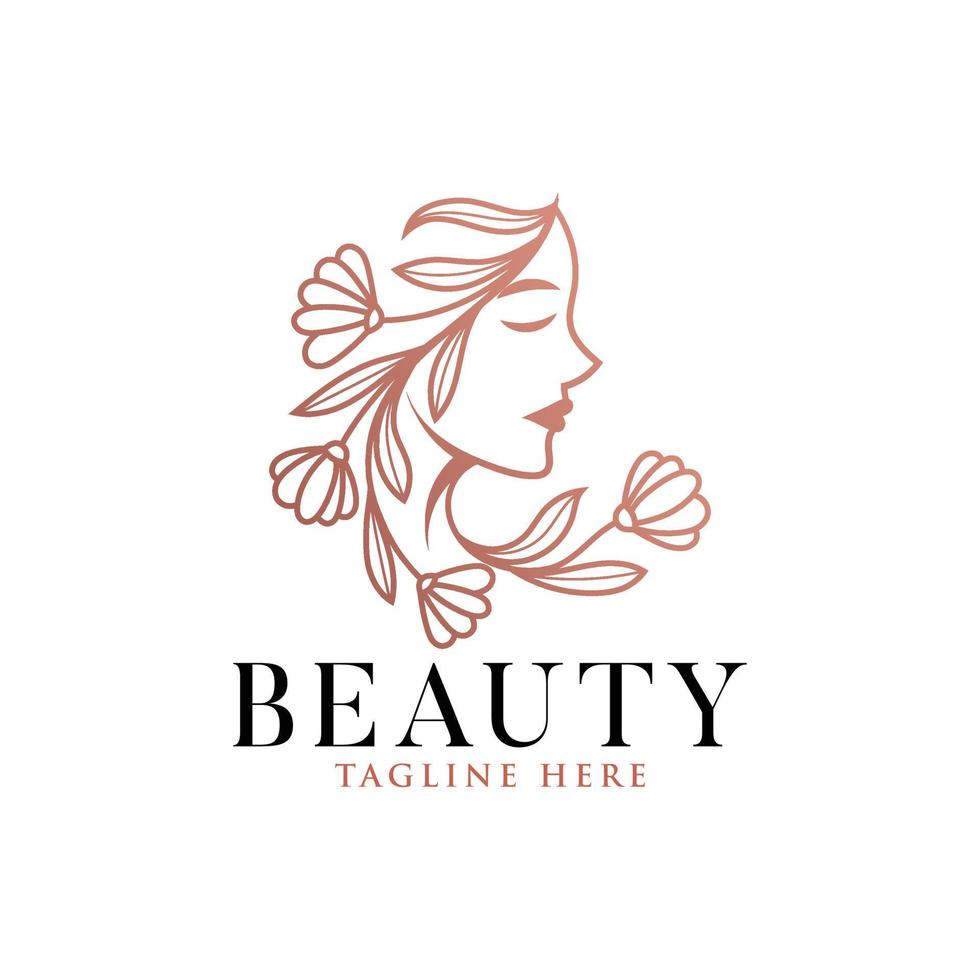 Feminine line art beauty women natural logo design template vector