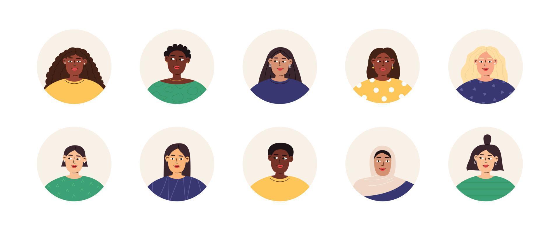 Multiracial women avatars set vector