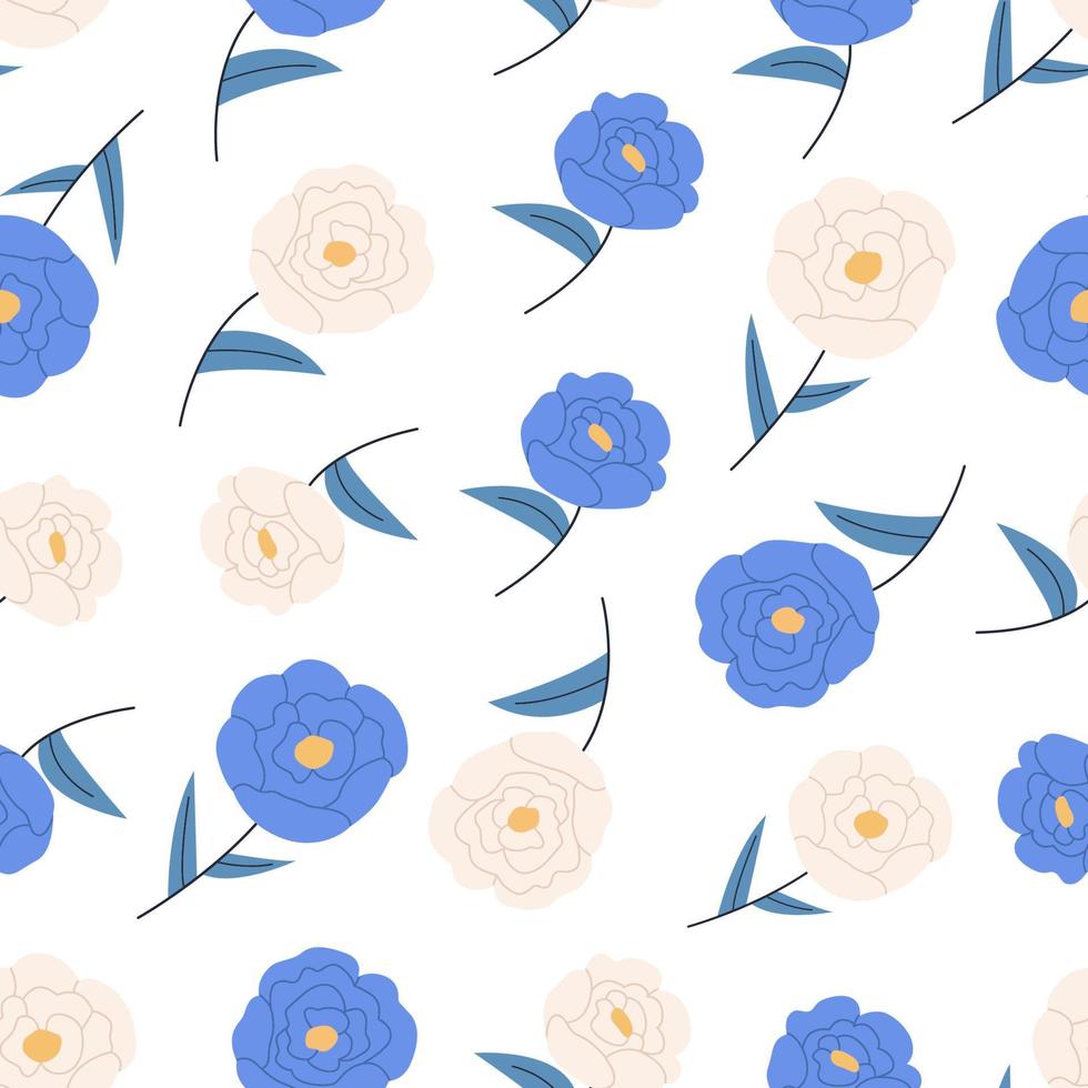 Minimalistic piones flowers seamless pattern vector