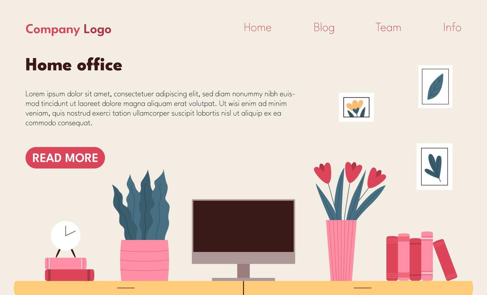 Home office landing page template vector