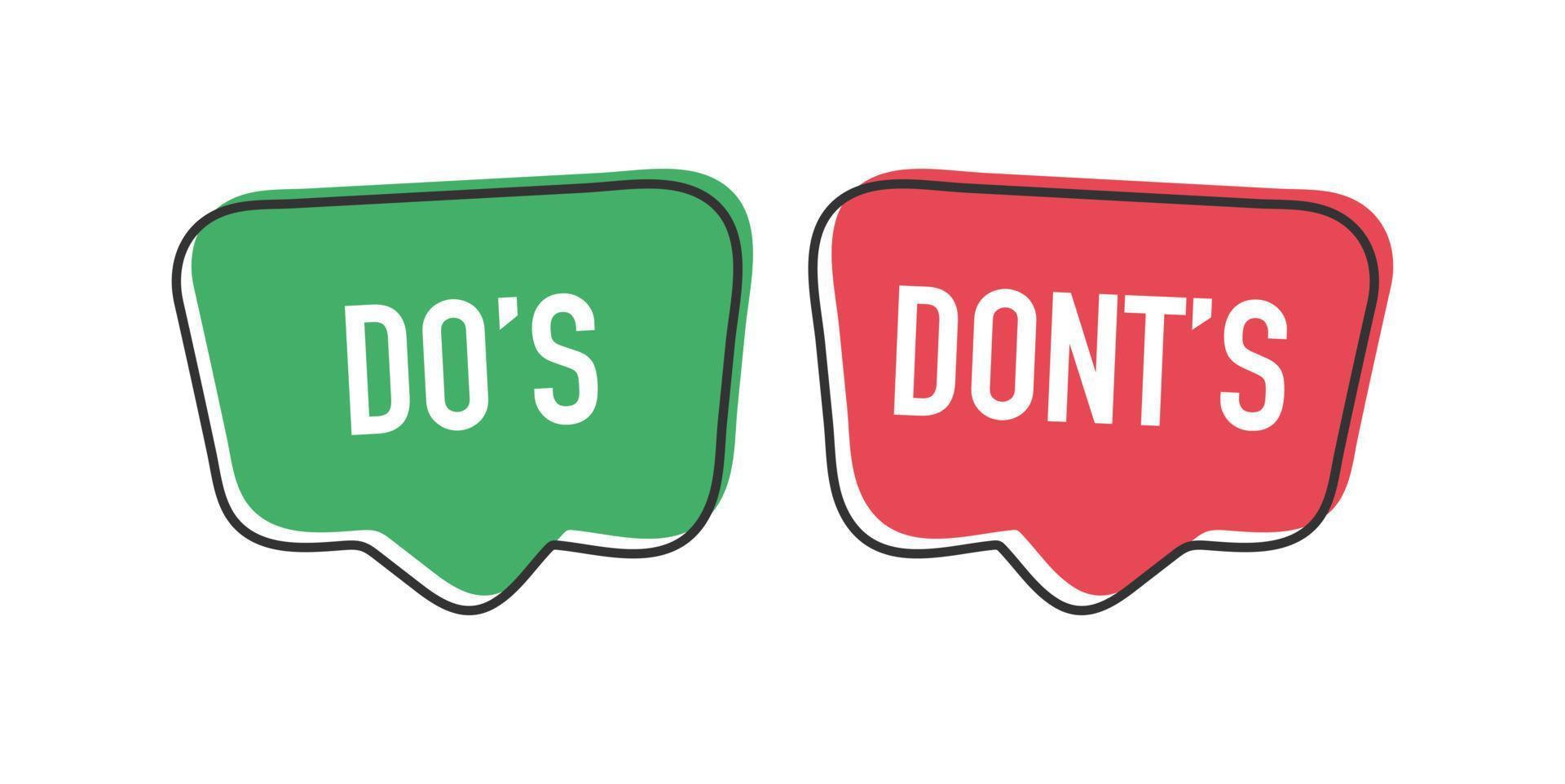 Do and Don't or Good and Bad Icons w Positive and Negative Symbols vector