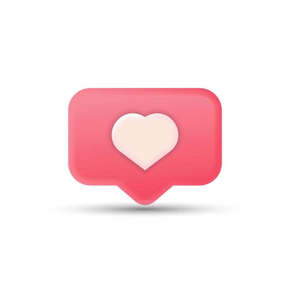 3D social media notification icon with heart symbol like icon vector