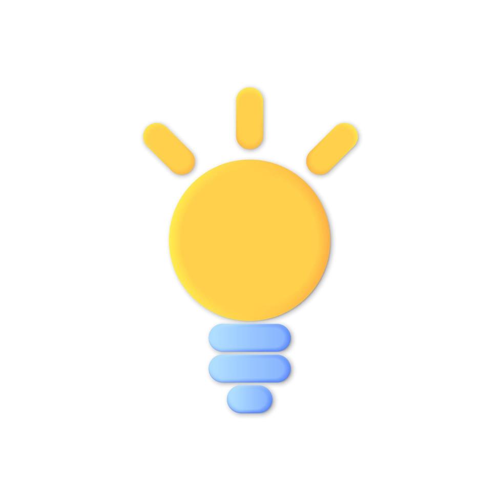 3d cartoon style minimal yellow light bulb icon. Idea, solution, business, strategy concept. vector