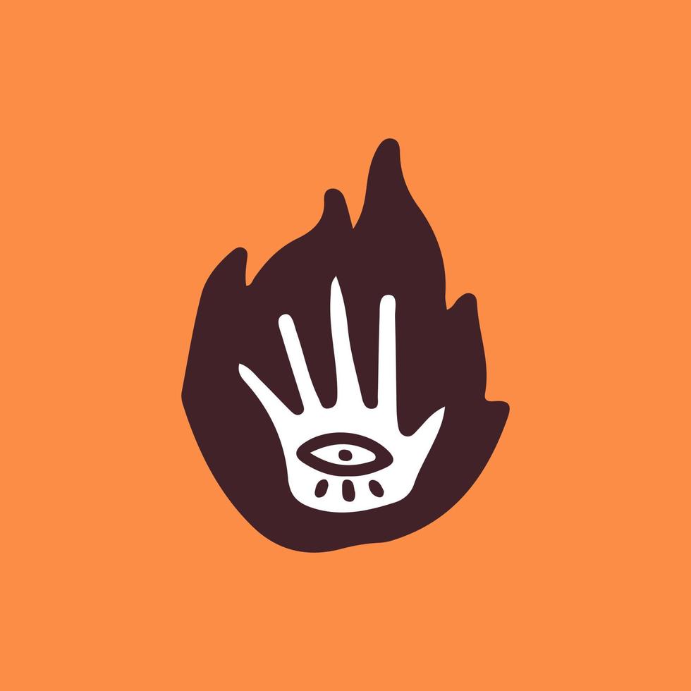 Hand, one eye, and fire, illustration for t-shirt, sticker, or apparel merchandise. With doodle, soft pop, and cartoon style. vector