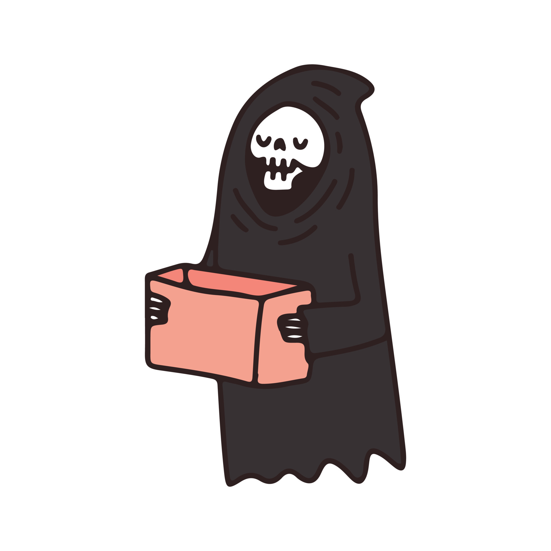 Grim reaper skull holding empty box, illustration for t-shirt, sticker, or  apparel merchandise. With doodle, soft pop, and cartoon style. 5991197  Vector Art at Vecteezy