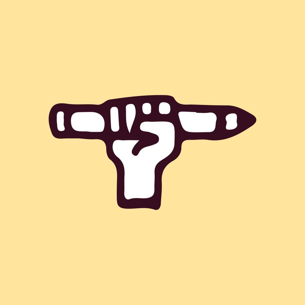 Raised fist holding pencil, illustration for t-shirt, sticker, or apparel merchandise. With doodle, soft pop, and cartoon style. vector