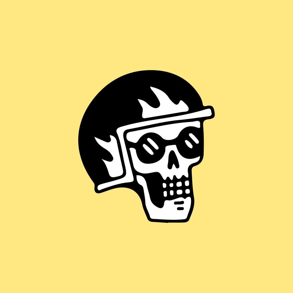 cabeza de esqueleto genial con casco y gafas de sol, ilustración para camisetas, pegatinas o prendas de vestir. con estilo de dibujos animados retro. vector