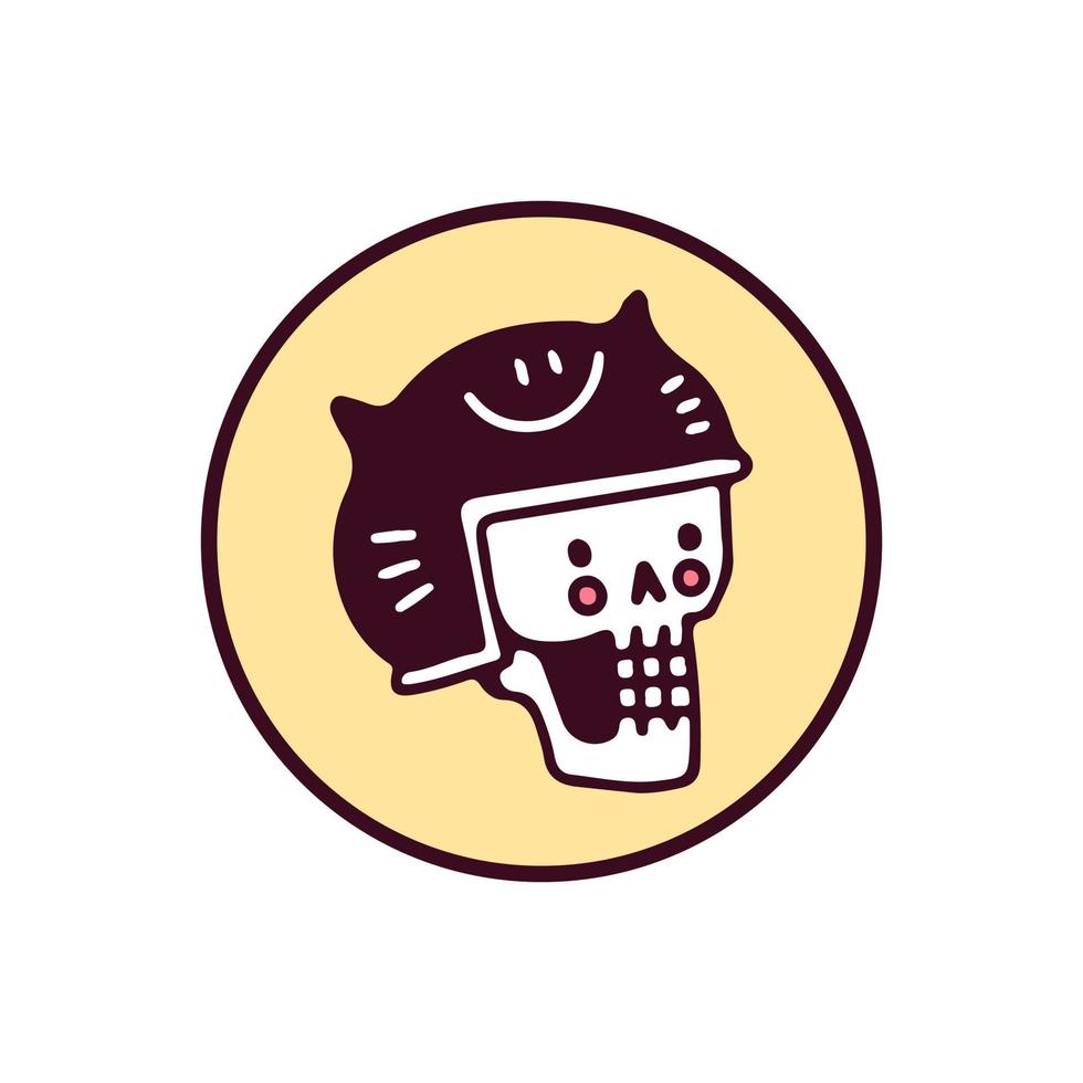 Trendy skull head wearing cat helmet, illustration for t-shirt, sticker, or apparel merchandise. With doodle, soft pop, and cartoon style. vector