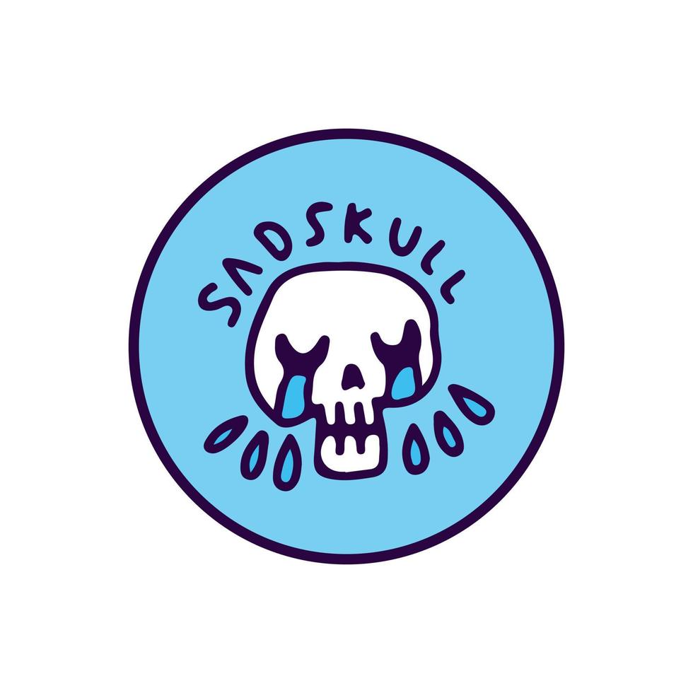 Sad skull, illustration for t-shirt, sticker, or apparel merchandise. With doodle, soft pop, and cartoon style. vector
