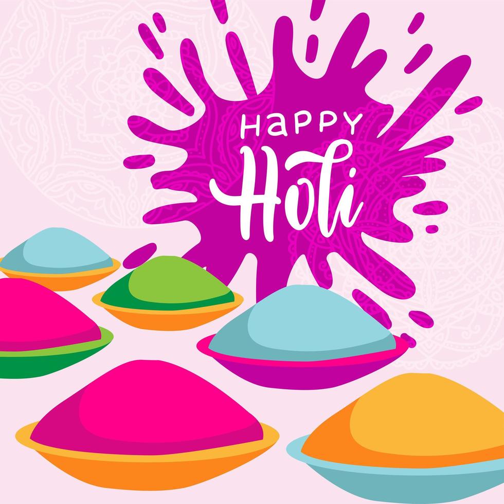 Creative Poster, Banner or Flyer design with dry powder colours for Indian Festival with lettering quote, Holi celebration. Flat vector illustration.