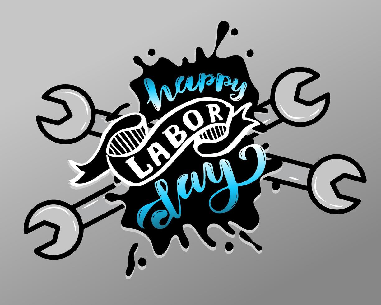 Vector hand lettering Happy labor day - May Day Celebration on May 1st. Vector illustration for Greetings, Banner, Background, Template, Badge, Symbol, Icon, Logo and Print design