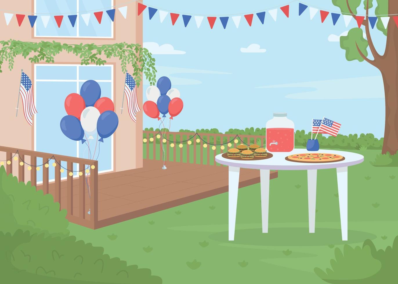 Independence day outdoor party flat color vector illustration