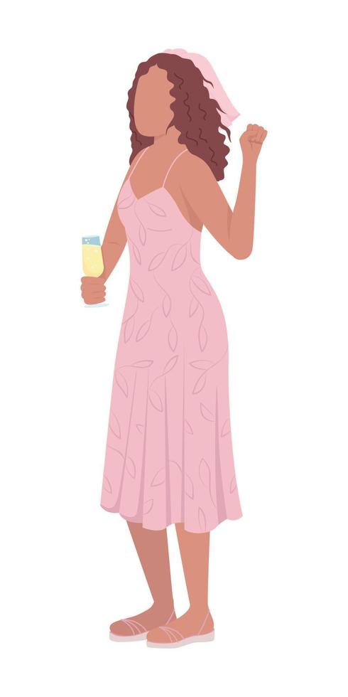 dama de honor sosteniendo bebida carácter vectorial de color semiplano vector