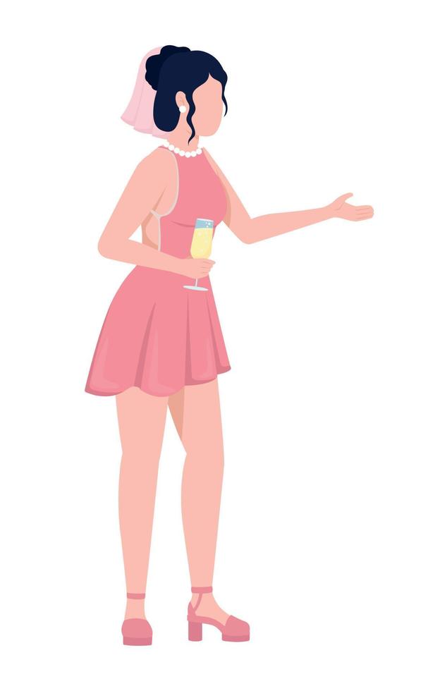 Bridesmaid having fun, chatting semi flat color vector character