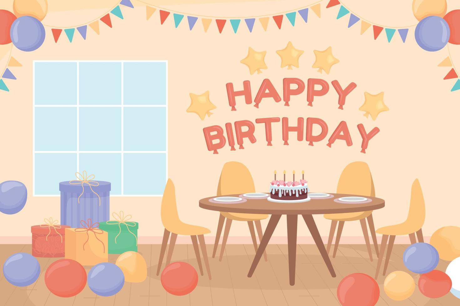 Home birthday party flat color vector illustration