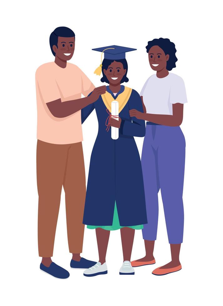 Parents and daughter graduate semi flat color vector characters