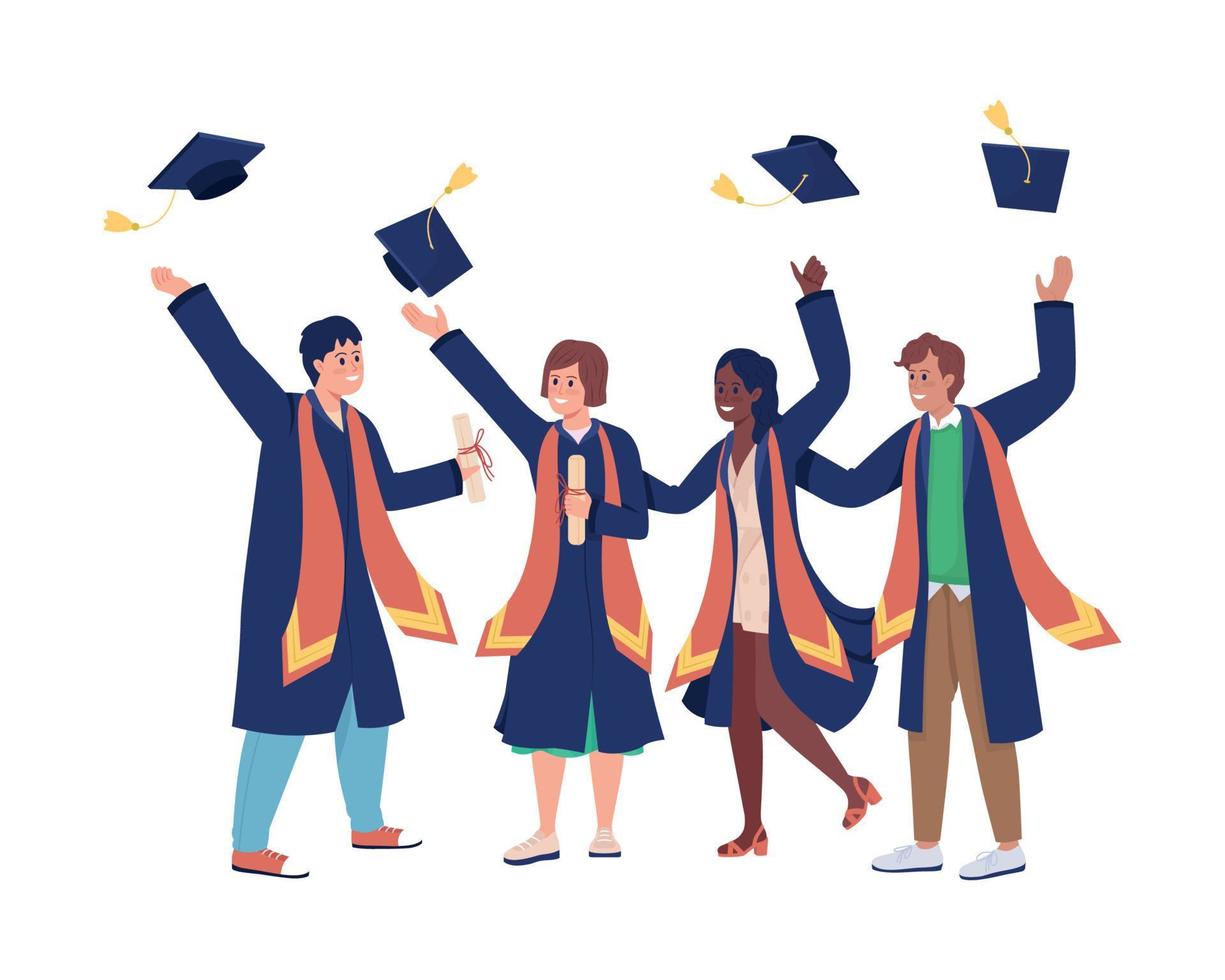 Happy graduation ceremony semi flat color vector characters