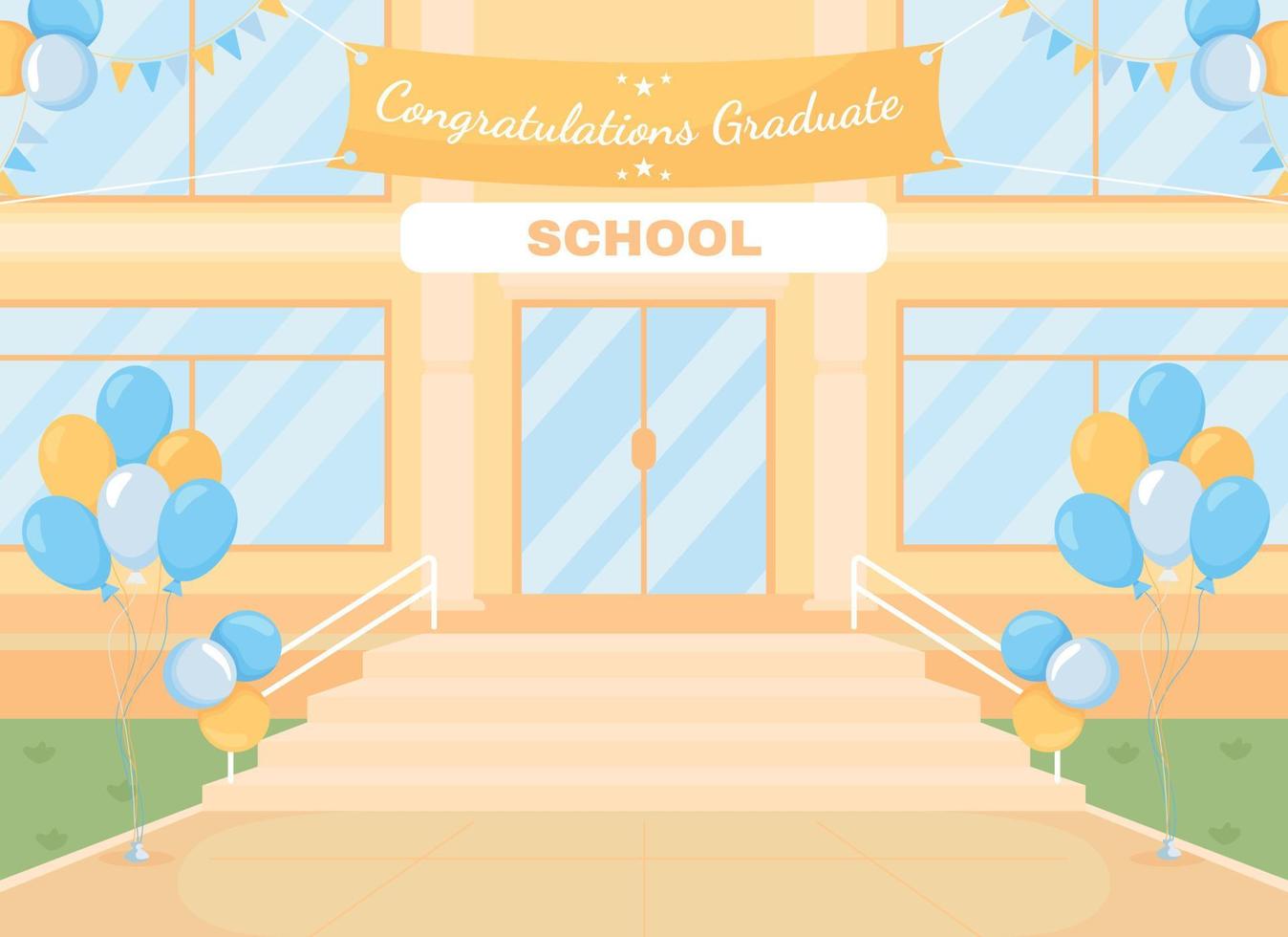 Outdoor graduation ceremony flat color vector illustration