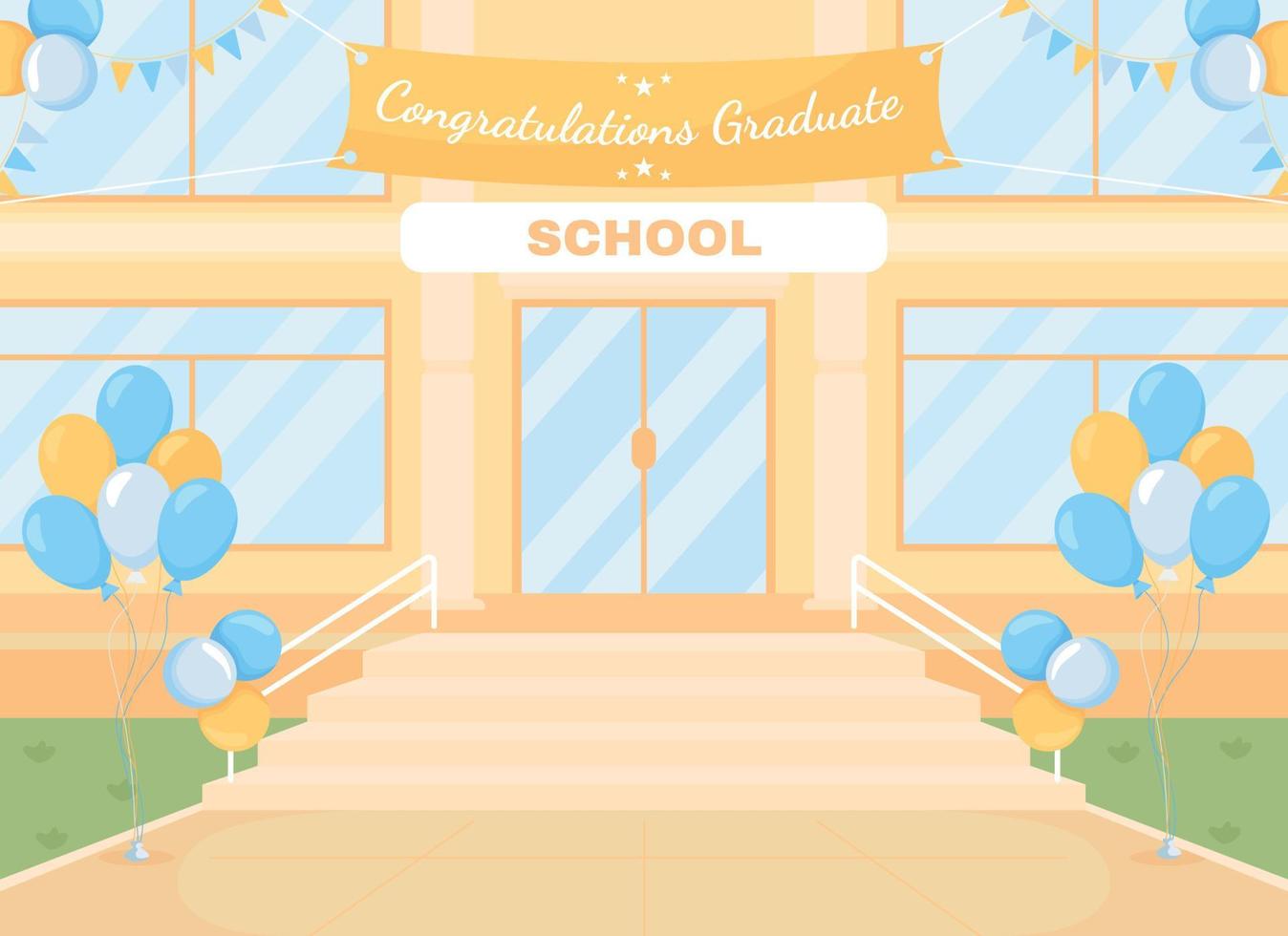 Outdoor graduation ceremony flat color vector illustration