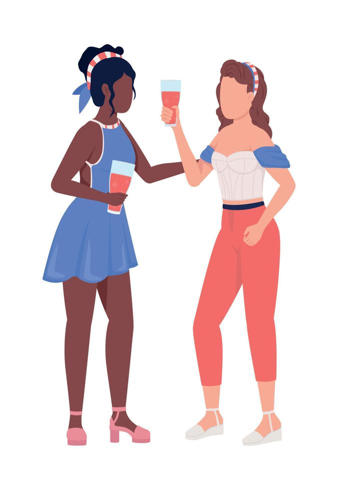 Young ladies in patriotic clothing semi flat color vector characters