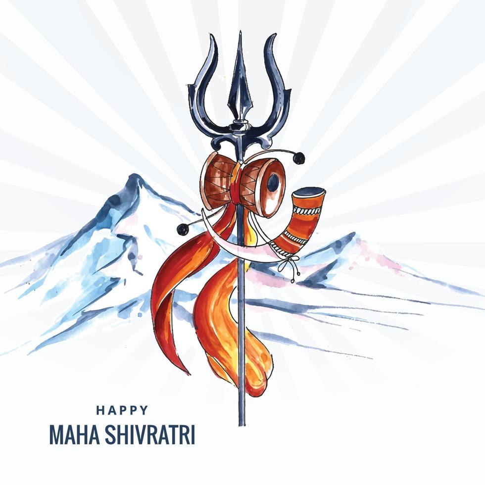 Happy maha shivratri card with trisulam a hindu festival and mountain background vector