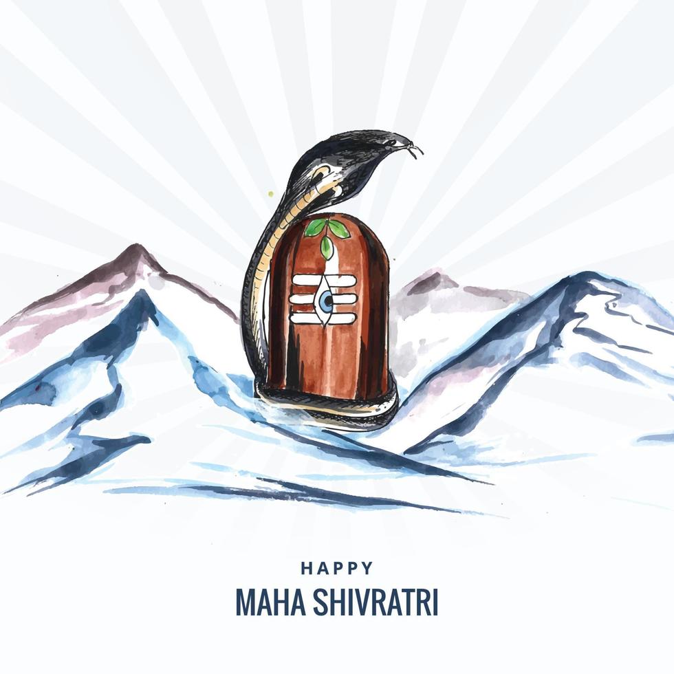 elegante tarjeta maha shivratri con shivling y fondo de montaña vector