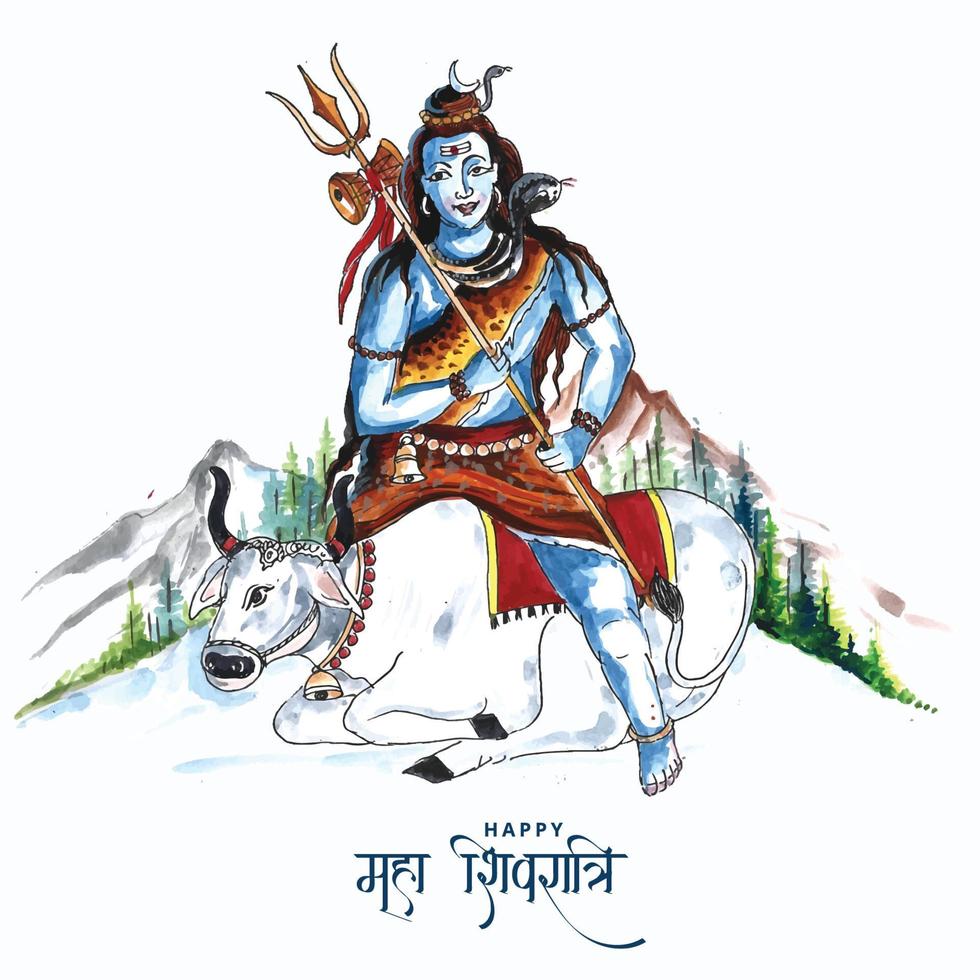 Lord shiva indian god of hindu for maha shivratri card background vector