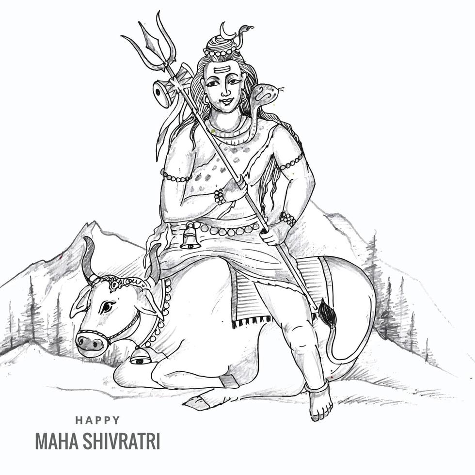 dibujar a mano el bosquejo del señor shiva hindú para el fondo del dios indio maha shivratri vector