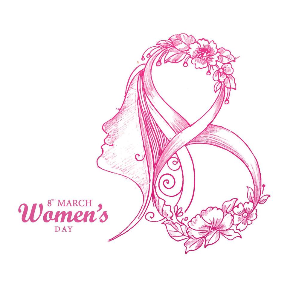 Hand draw sketch international womens day holiday card background vector