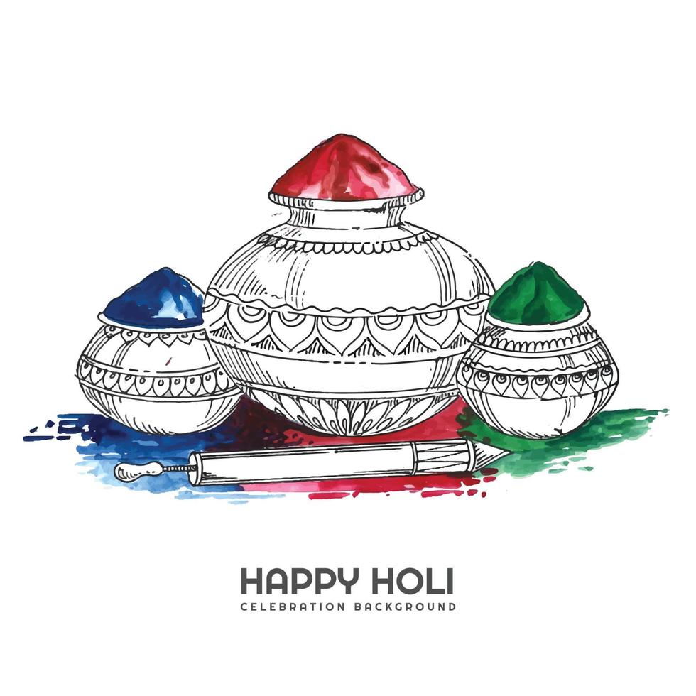 Hand draw sketch gulal bowl for happy holi festival background 5991628  Vector Art at Vecteezy