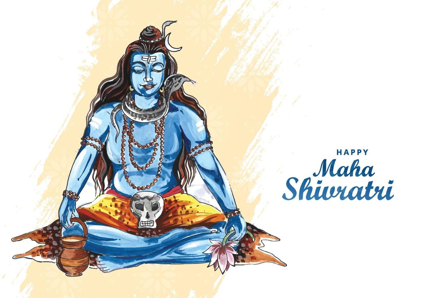 Hand draw lord shiva holiday maha shivratri card background vector