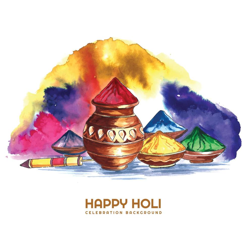 Happy holi on hanging holi sketch elements card indian festival background vector