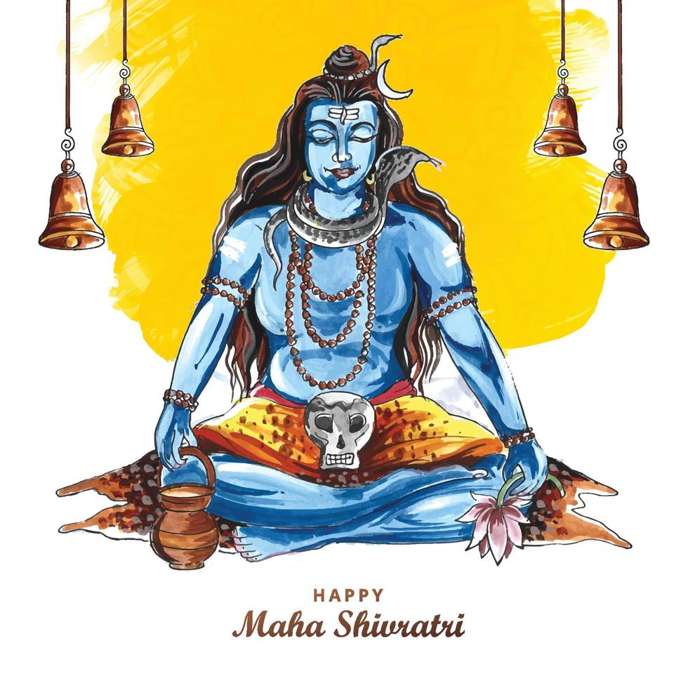 Hand draw lord shiva holiday maha shivratri card background vector