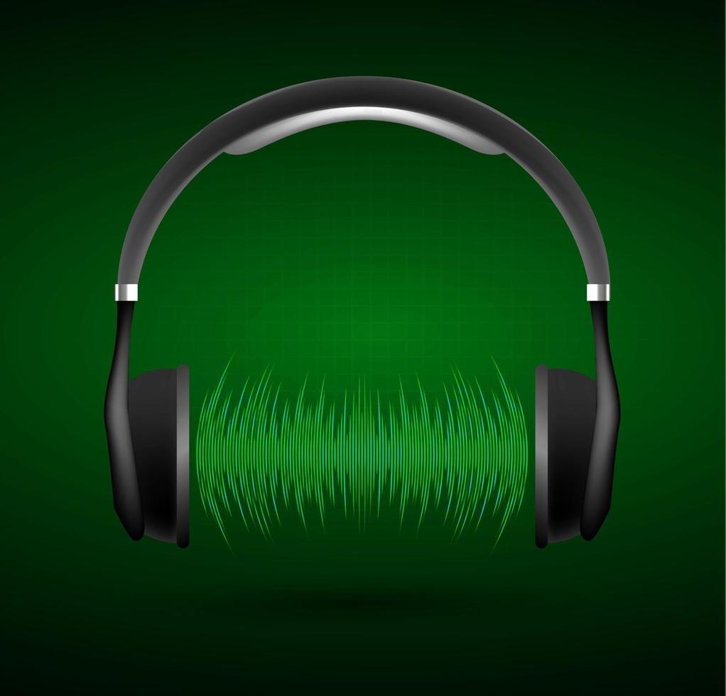 Sound waves oscillating dark light. earphone vector