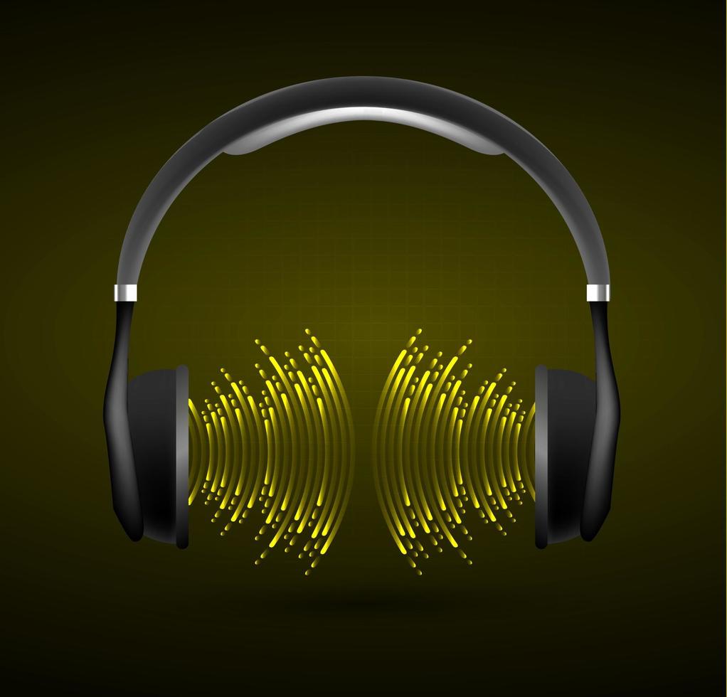Sound waves oscillating dark light. earphone vector