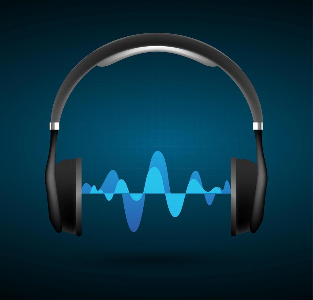 Sound waves oscillating dark light. earphone vector