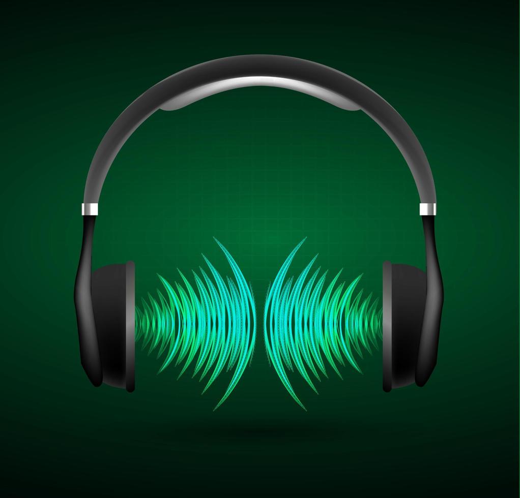 Sound waves oscillating dark light. earphone vector