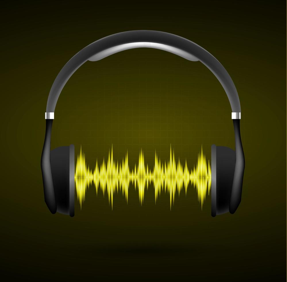 Sound waves oscillating dark light. earphone vector