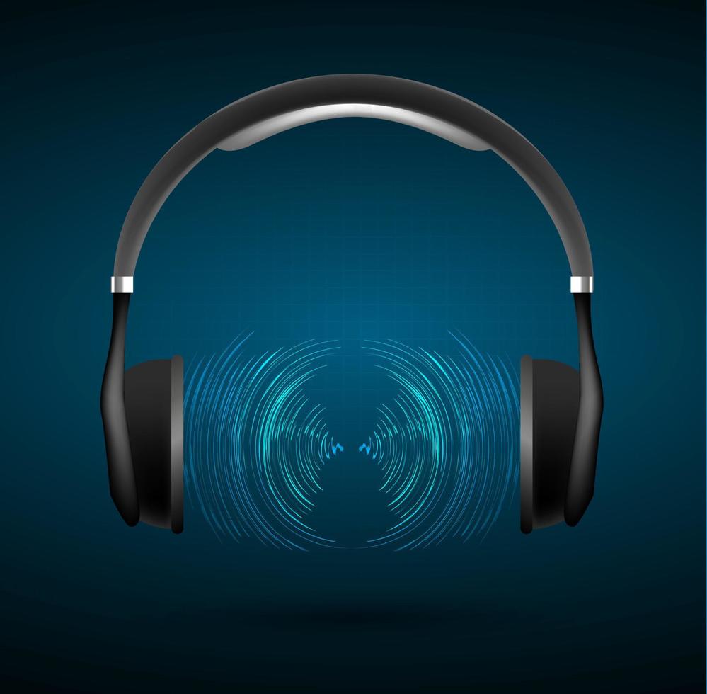 Sound waves oscillating dark light. earphone vector