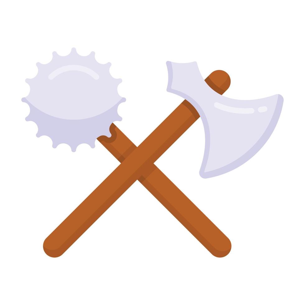 Icon of old weapons, mace and axe in flat editable style vector