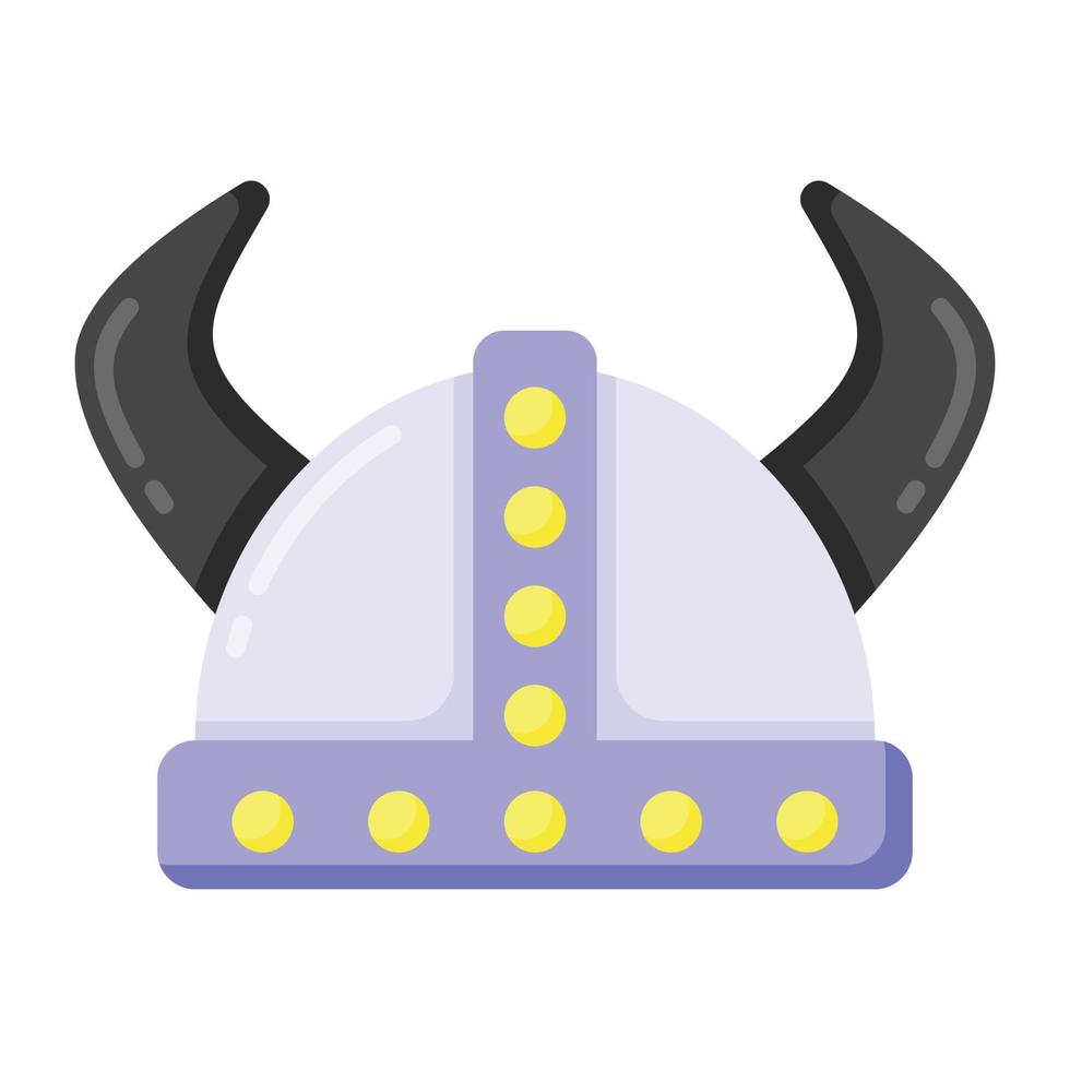 un casco de cabeza vikinga con cuernos icono plano vector