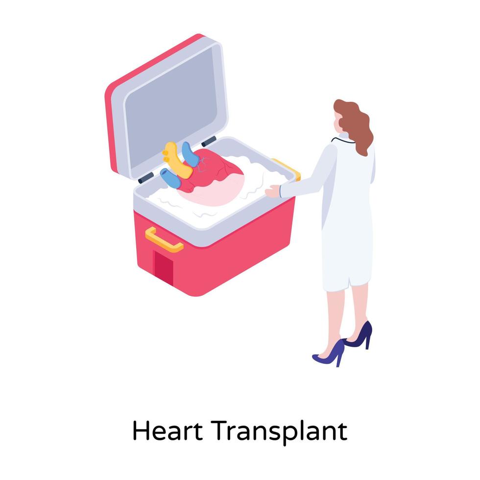 Heart transplant illustration, isometric vector download