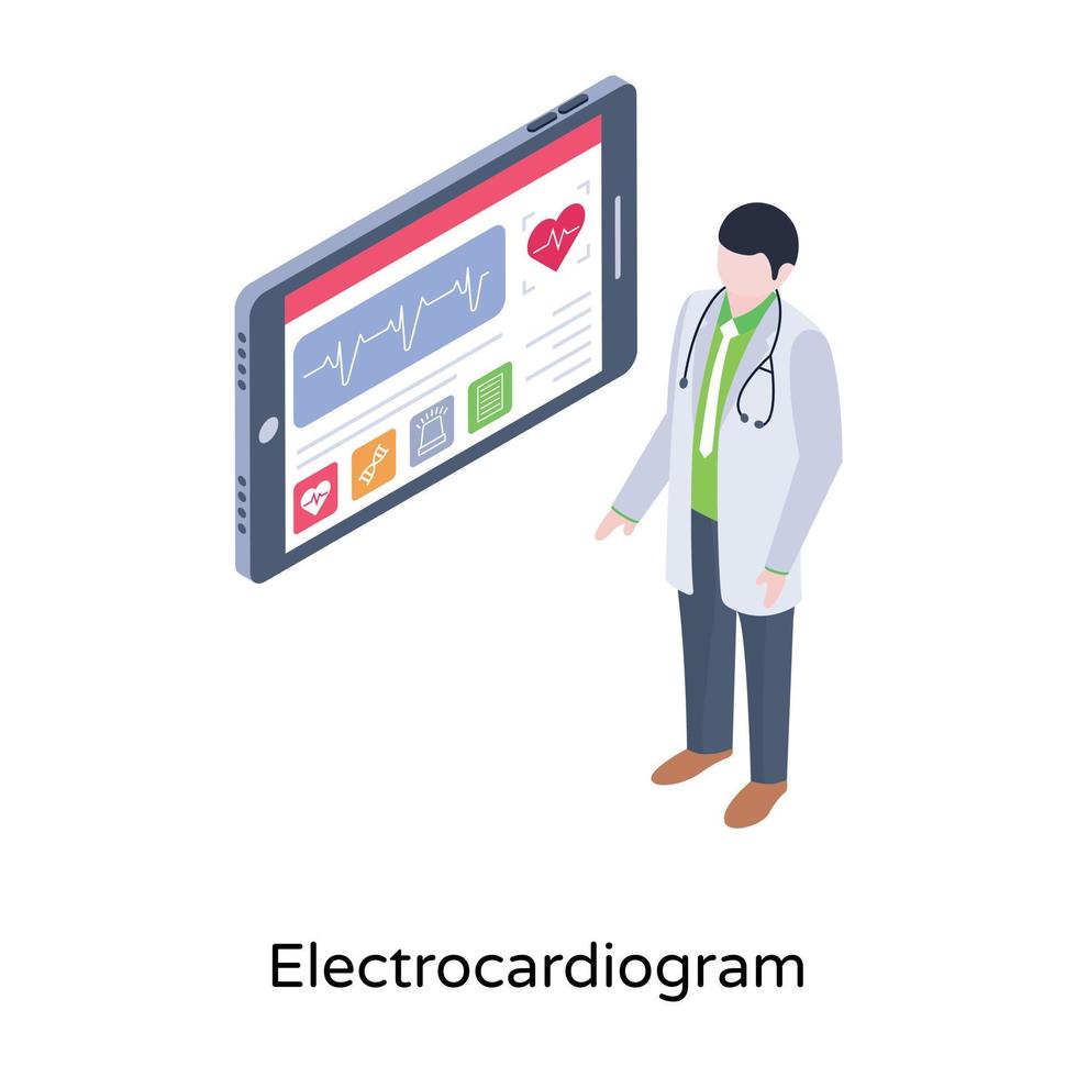 Trendy isometric design of electrocardiogram vector