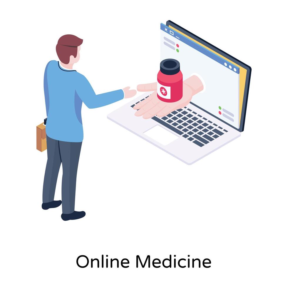 ilustración isométrica de atención médica de medicina en línea vector