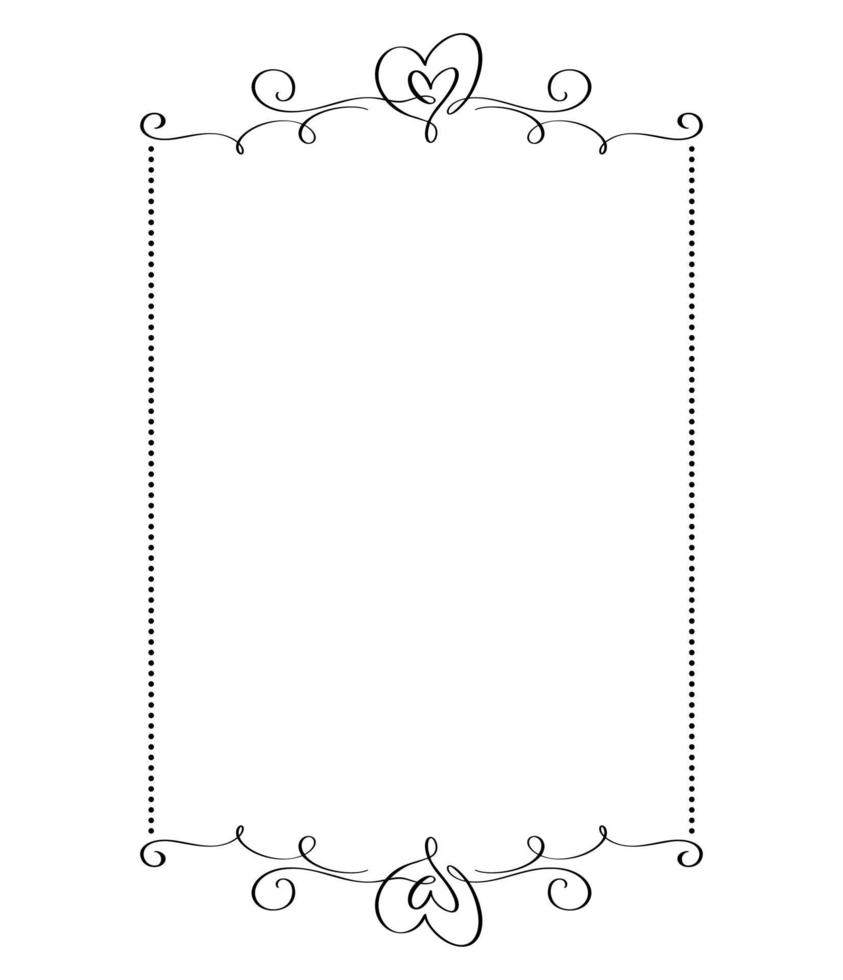 marco ornamental rectangular vectorial de caligrafía con corazones. ornamento decorativo del día de san valentín para texto de decoración, diseño de invitación de boda, tarjeta de felicitación romántica de amor vector