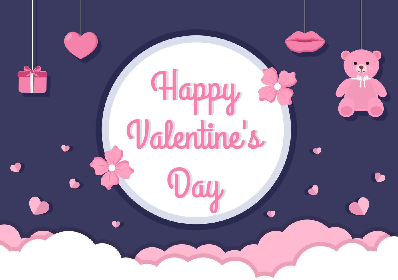 Happy Valentine's Day Flat Design Illustration Which is Commemorated on February 17 with Teddy Bear, Chocolate and Gift for Love Greeting Card vector